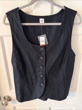NWT GAP Linen-Blend Scoopneck Vest Black Size XL